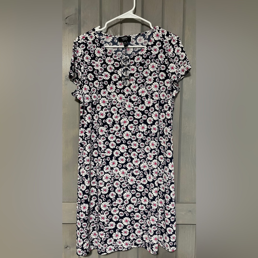 MSK Petite Pink/Black/White Floral Dress- Size PXL- EUC